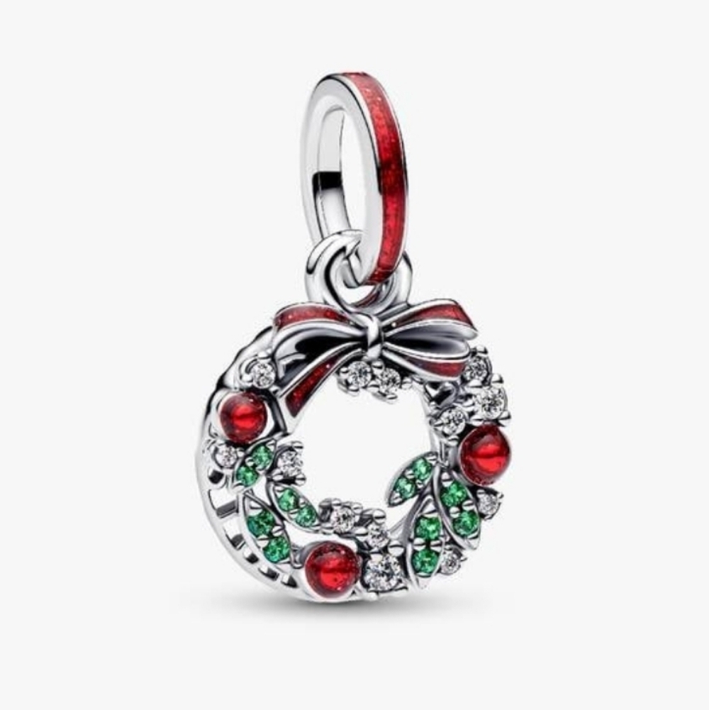 Authentic Pandora Holiday Wreath Double Dangle CharmSterling silver